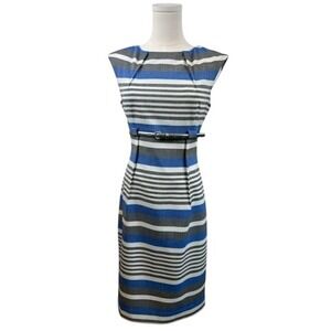 Calvin Klein Blue Striped Sheath Dress Size 4 Office Cocktail Mad‎ Men Chic